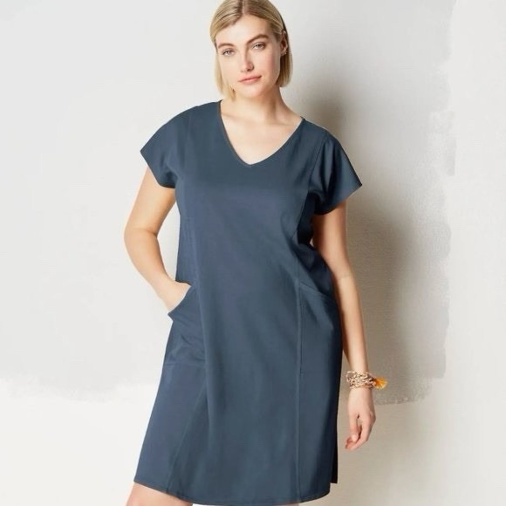 J. Jill Pure Jill Easy Knit Two Pocket Dress Womens Sz L Gray Cap Sleeve